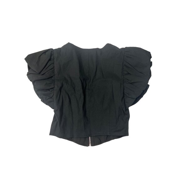 Derek Lam 10 Crosby Genna Black Balloon Sleeve Crop Top - Picture 4 of 5